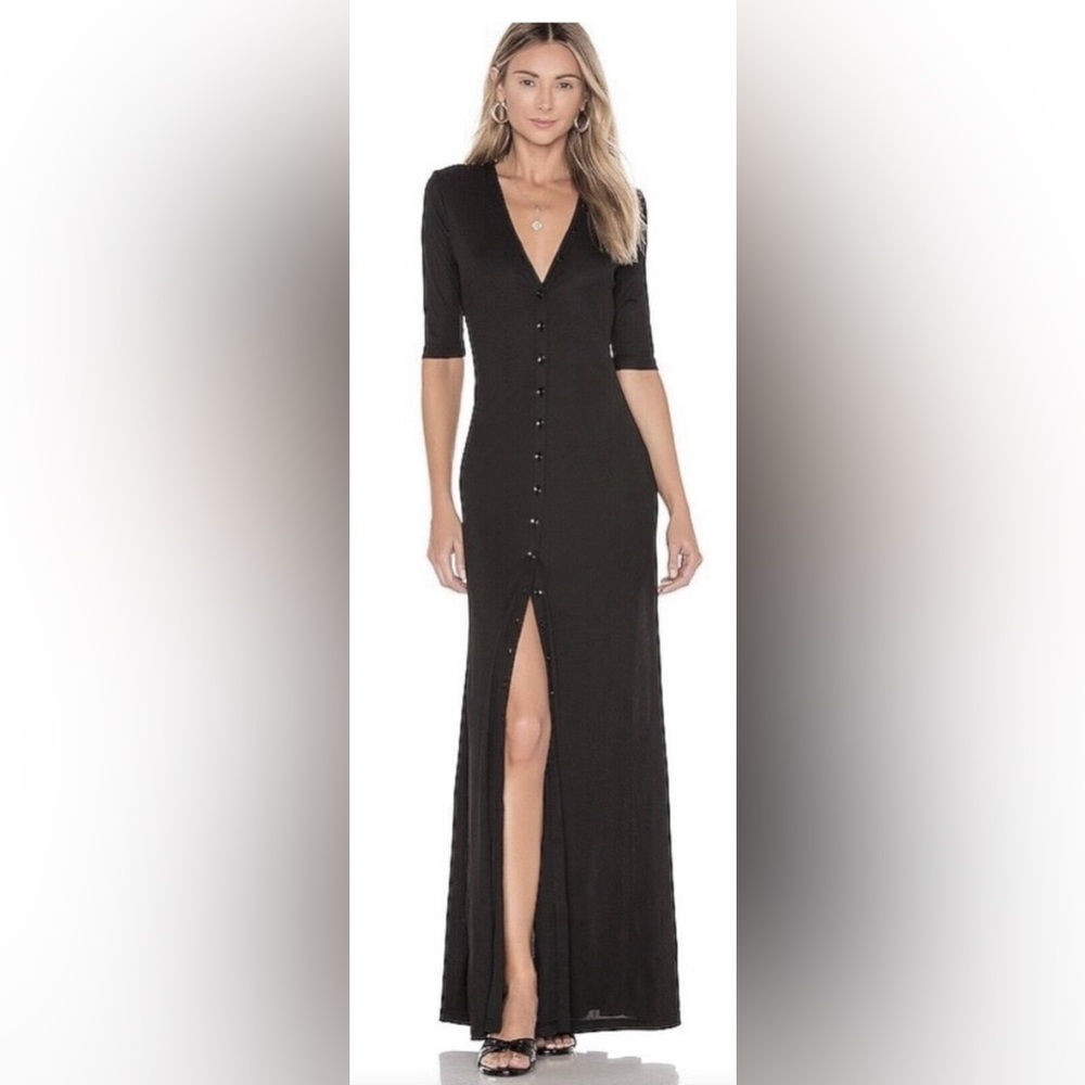 Revolve x L’Academie Midi Shirt Dress Revealing Adjustable Buttons Black size S